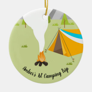 Personalised Book with a camping theme Ceramic Tree Decoration