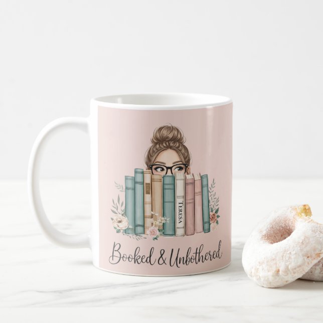 Personalised “Booked & Unbothered” Bookish Reader Coffee Mug (With Donut)