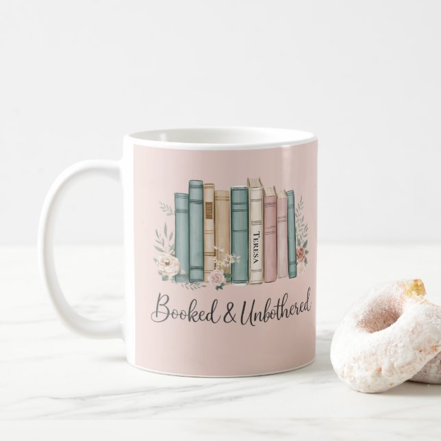 Personalised “Booked & Unbothered” Bookish Reader Coffee Mug (With Donut)