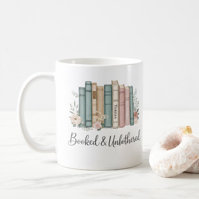 Personalised “Booked & Unbothered” Reader Gift Coffee Mug (With Donut)