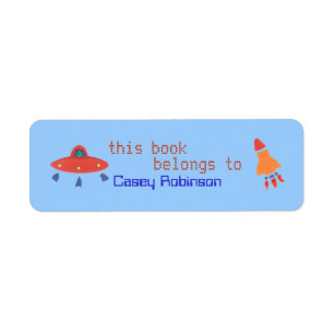 Personalised bookplate sticker with UFO & rocket