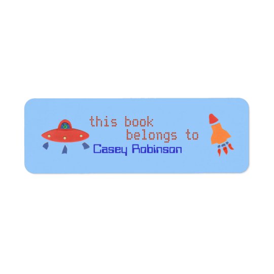 Personalised bookplate sticker with UFO & rocket Return Address Label