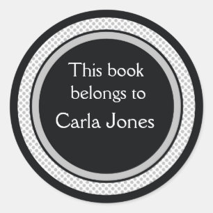 Personalised Bookplates:Black And Grey Polka Dots Classic Round Sticker