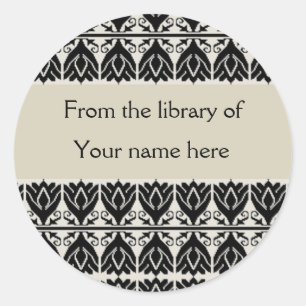 Personalised Bookplates - Black Damask Classic Round Sticker