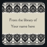 Personalised Bookplates - Black Damask Square Sticker<br><div class="desc">Personalise your books with the customised bookplates decorated with a black damask pattern on a beige background to make them unique.Never misplace a book by adding the ' this book belongs to' labels . Custom bookplates can be changed to any other personal label for C.Ds, gifts, kids box labels, lunch...</div>