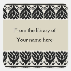 Personalised Bookplates - Black Damask Square Sticker