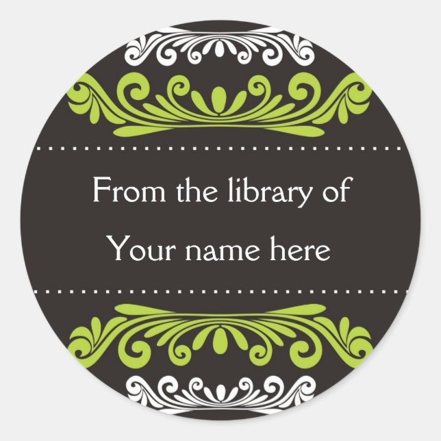 Personalised Bookplates - Colourful Flourishes Classic Round Sticker (Front)