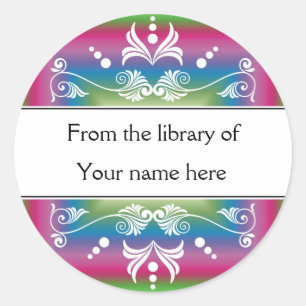 Personalised Bookplates - Colourful Flourishes Classic Round Sticker