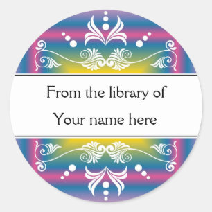 Personalised Bookplates - Colourful Flourishes Classic Round Sticker