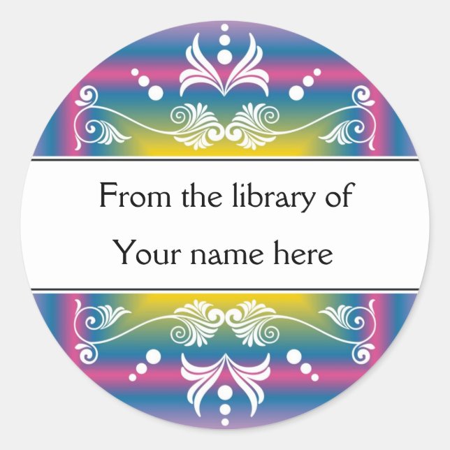 Personalised Bookplates - Colourful Flourishes Classic Round Sticker (Front)