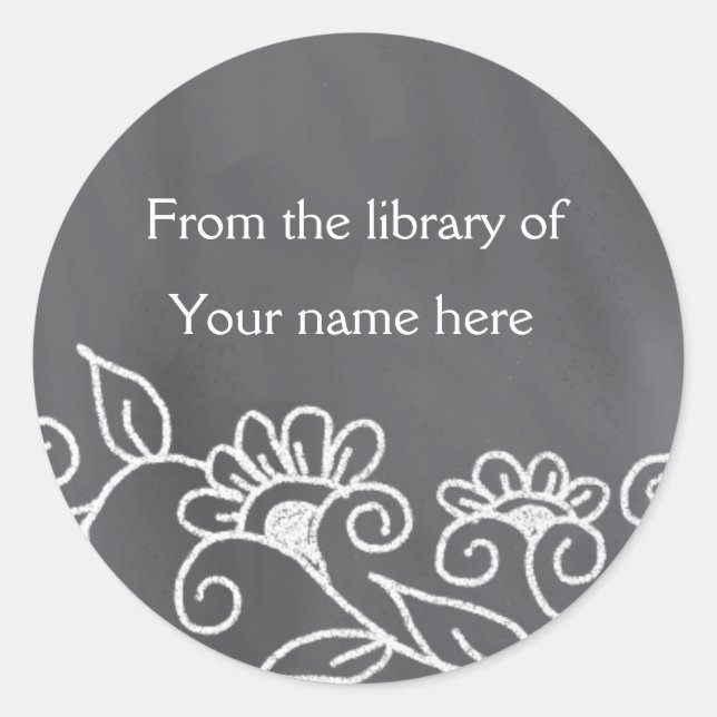 Personalised Bookplates - Floral Chalkboard Classic Round Sticker (Front)