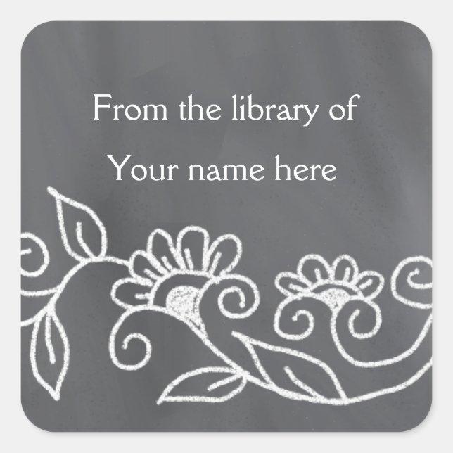 Personalised Bookplates - Floral Chalkboard Square Sticker (Front)