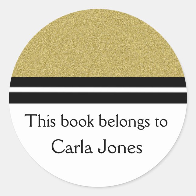 Personalised Bookplates | Gold Glitter Classic Round Sticker (Front)