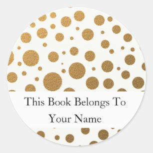 Personalised Bookplates   Gold Glitter Dots Classic Round Sticker