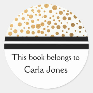 Personalised Bookplates   Gold Glitter Dots Classic Round Sticker