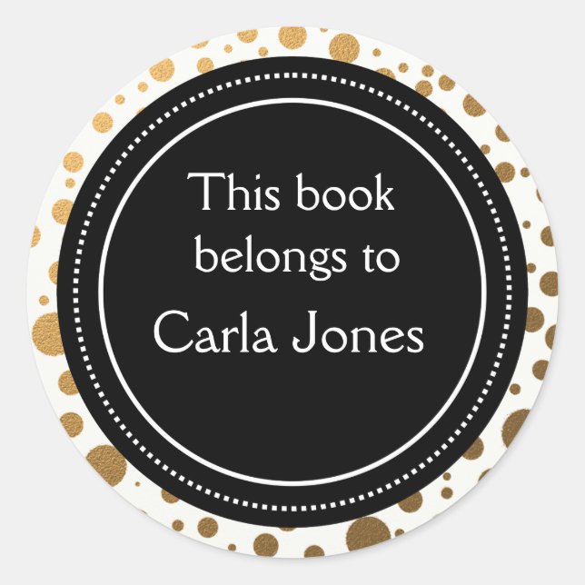 Personalised Bookplates | Gold Glitter Dots Classic Round Sticker (Front)
