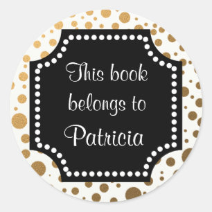 Personalised Bookplates   Gold Glitter Dots Classic Round Sticker