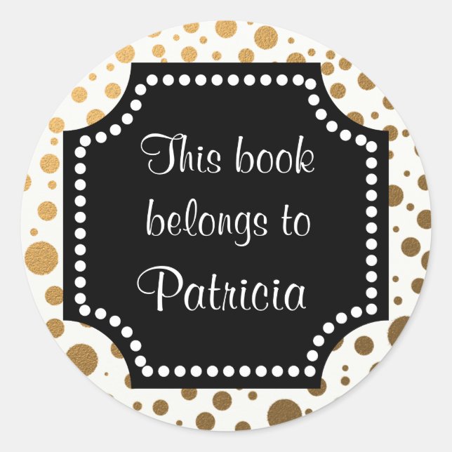 Personalised Bookplates | Gold Glitter Dots Classic Round Sticker (Front)