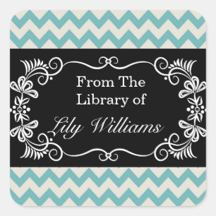 Personalised Bookplates - Mint Chevron Pattern Square Sticker