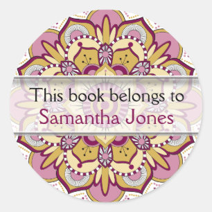 Personalised  Bookplates   Pink Mandala Pattern Classic Round Sticker