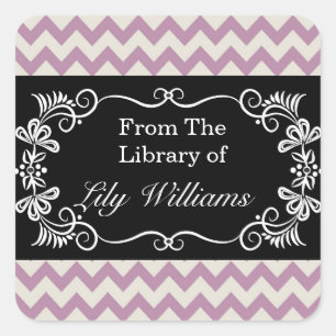 Personalised Bookplates - Purple Chevron Pattern Square Sticker