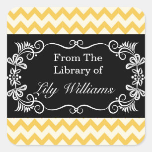 Personalised Bookplates - Yellow Chevron Pattern Square Sticker