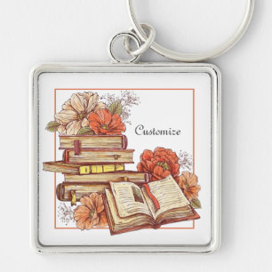 Personalised Books And Flowers   Key Ring