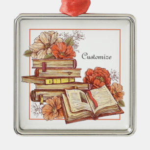 Personalised Books And Flowers   Metal Tree Decoration