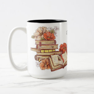 Personalised Books And Flowers Two-Tone Coffee Mug