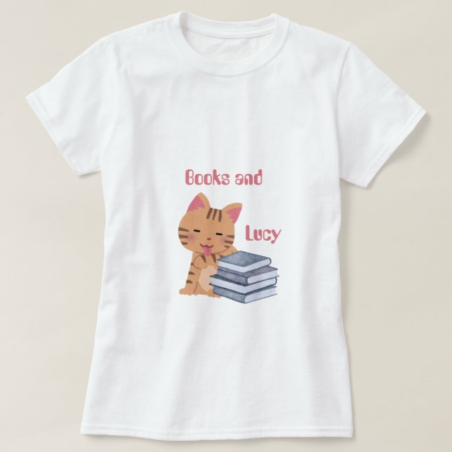 Personalised Books and My Cat T-Shirt (Design Front)