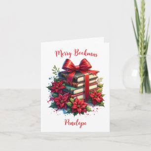 Personalised Books and Poinsettias Merry Bookmas Card