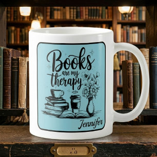Personalised Books Are My Therapy Bookworms Blue Coffee Mug
