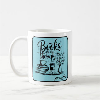 Personalised Books Are My Therapy Bookworms Blue Coffee Mug