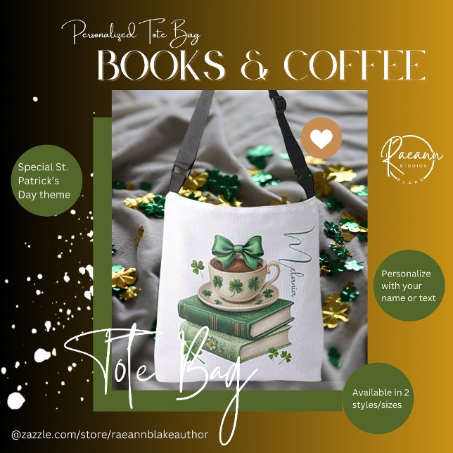  Personalised Books, Coffee & Shamrocks Tote Bag (Creator Uploaded)