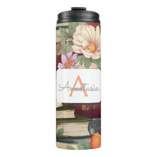 Personalised Books & Flowers with Name & Monogram Thermal Tumbler