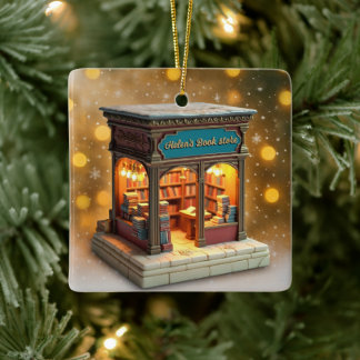 Personalised Bookstore Christmas Ceramic Ornament