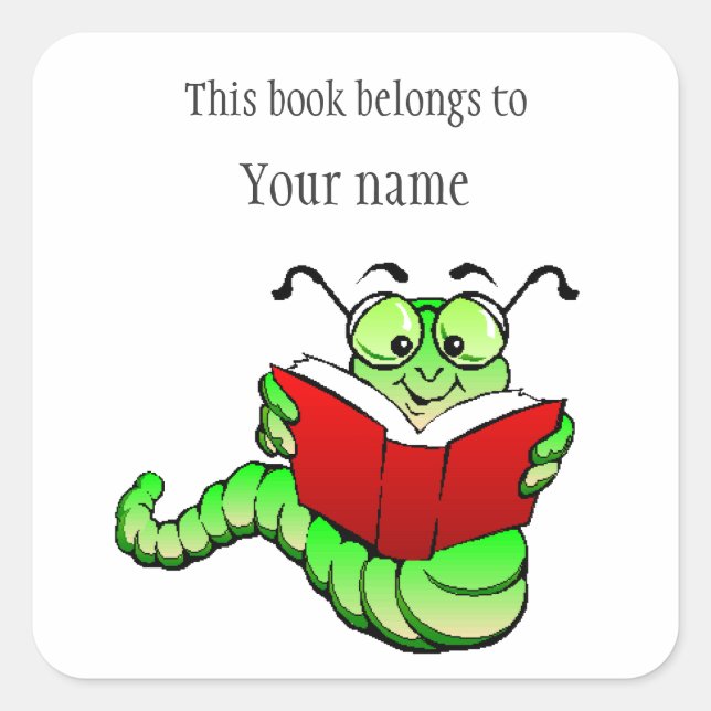 Personalised Bookworm Bookplate Sticker (Front)
