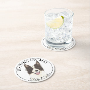 Personalised Border Collie Dog Wedding Round Paper Coaster