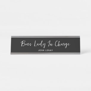 Personalised Boss Lady Chic Script Black And White Desk Name Plate