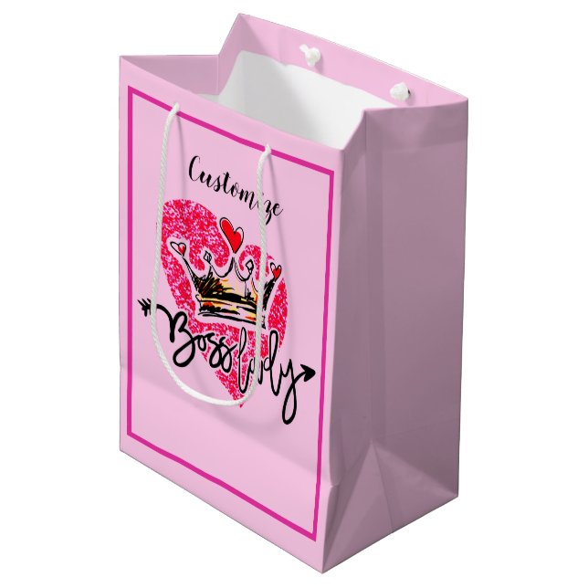 Personalised Boss Lady Pink Medium Gift Bag (Front Angled)