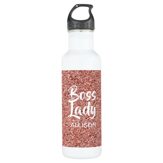 Personalised Boss Lady Rose Gold Glitter 710 Ml Water Bottle (Front)