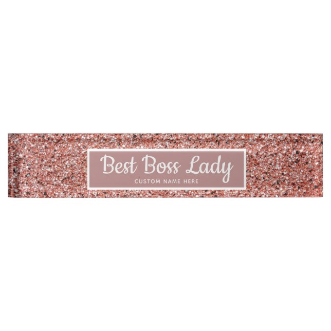 Personalised Boss Lady Rose Gold Glitter Chic  Nameplate (Front)