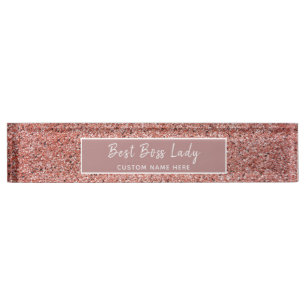 Personalised Boss Lady Rose Gold Glitter Sparkle Nameplate