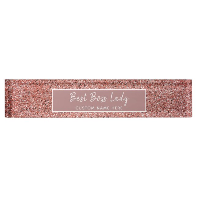 Personalised Boss Lady Rose Gold Glitter Sparkle Nameplate (Front)