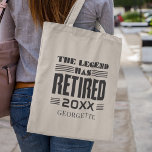 Personalised Boss Retirement Legend Has Retired Tote Bag<br><div class="desc">This cute parting gift is bound to make someone's day at their retirement party. You can change the year of retirement and add a name by clicking on the "Personalise" button above. Makes a great leaving gift for your best coworker or boss</div>