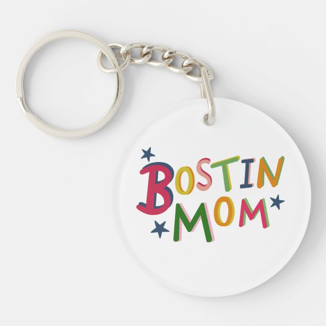 Personalised Bostin Mom Black Country Key Ring (Front)