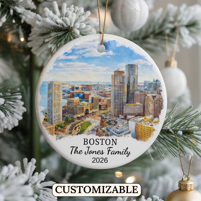 Personalised Boston Ornament, Custom Massachusetts Ceramic Tree Decoration (Creator Uploaded)