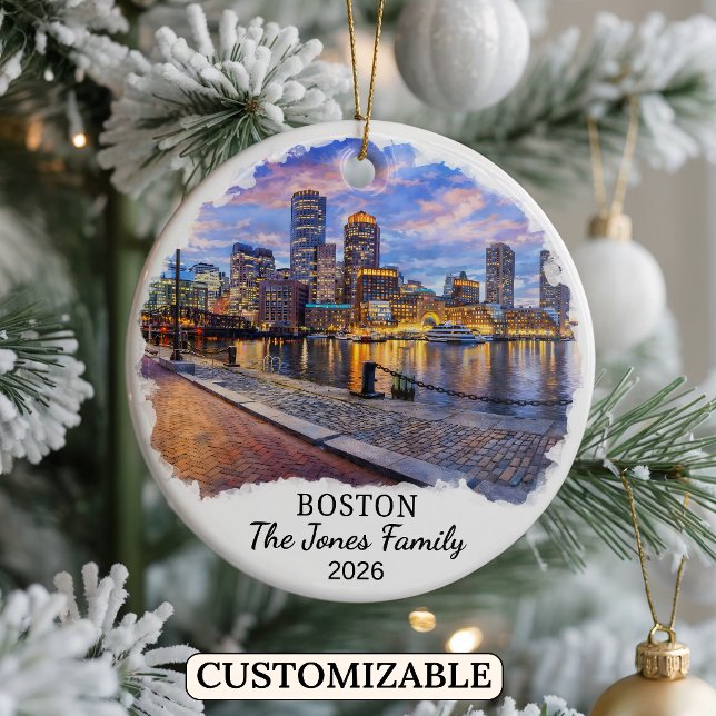 Personalised Boston Ornament, Custom Massachusetts Ceramic Tree Decoration (Creator Uploaded)