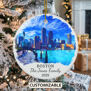 Personalised Boston Ornament, Massachusetts Ceramic Tree Decoration