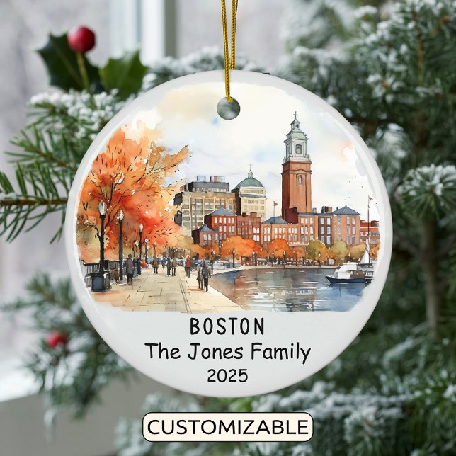 Personalised Boston Ornament, Massachusetts State Ceramic Tree Decoration (Creator Uploaded)